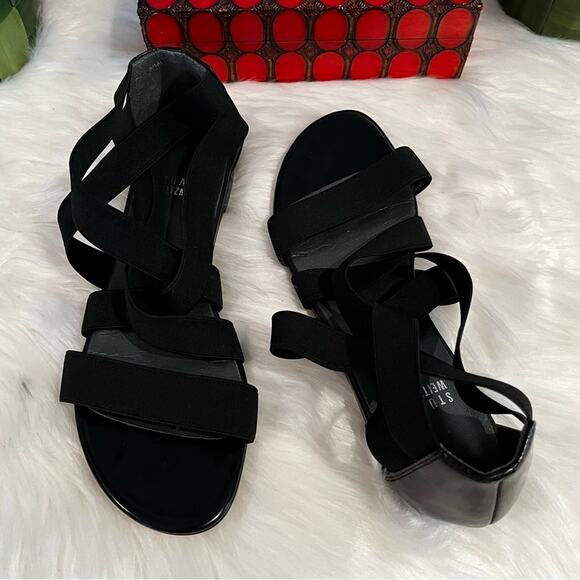 NEW Stuart Weitzman Crisscrossed Strap Ankle Flat Sandals Black Sz 5.5 NWOB - Picture 13 of 14